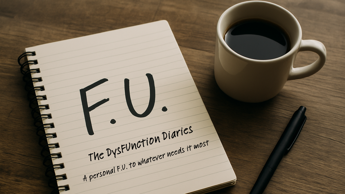 Coffee with notebook reading The DysFUnctional Diaries - solitude and reflection