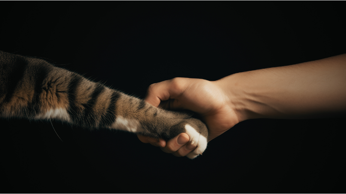 hand clasping cat paw — grief, ritual, and loss.